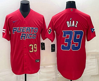 Men%27s Puerto Rico Baseball #39 Edwin Diaz Number 2023 Red World Baseball Classic Stitched Jerseys->2023 world baseball classic->MLB Jersey